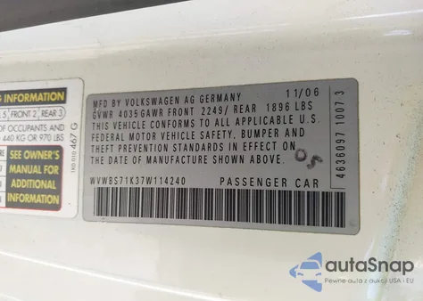 2007 Volkswagen Rabbit 2-Door из США, поврежденный, VIN WVWBS71K37W114240